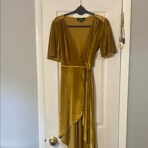 Lulu's Gold High Low Flutter Sleeve Gown